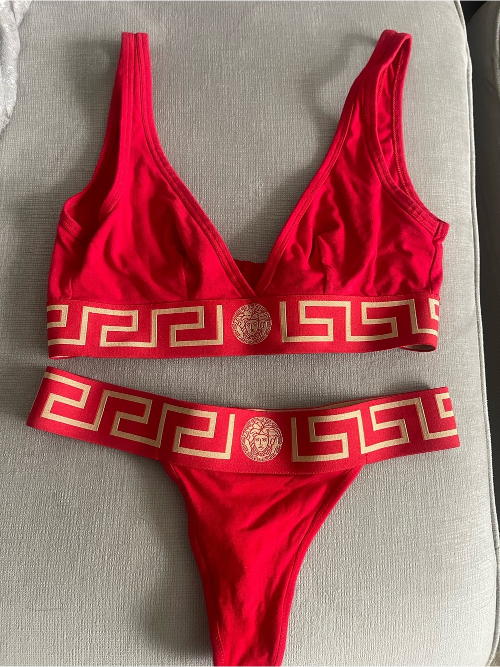 Versace Red and Gold Greek Key Logo Underwear Set